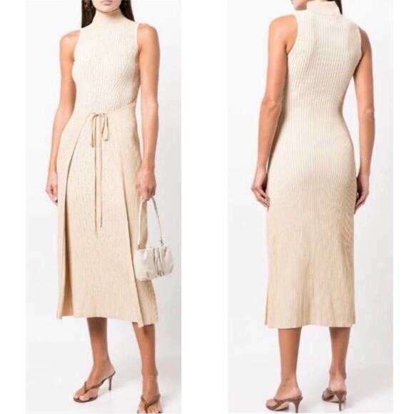 Cult Gaia Liora Knitted Sweater Front Wrap Midi Dress in Off White Sand Sz Large - Picture 1 of 11